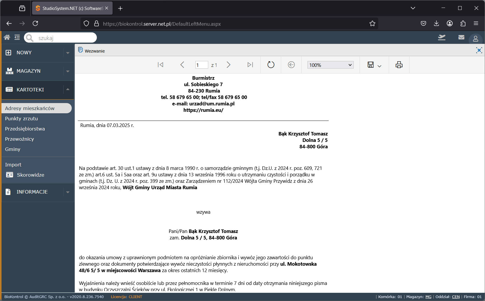 Moduł Wydruki w systemie BioKontrol - generowanie etykiet, wezwań i protokołów PDF
